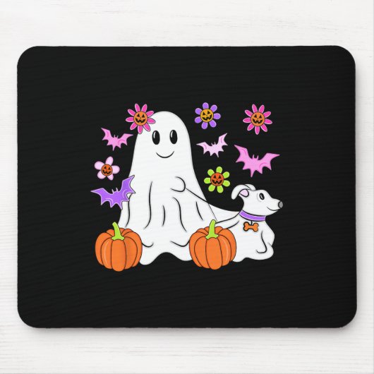 Niedlich Ghost Walking Dog Floral Pumpkin Pet Love Mousepad (Vorne)