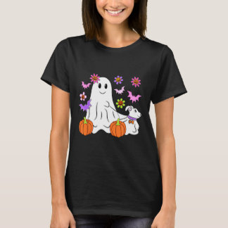 Niedlich Ghost Walking Dog Floral Pumpkin Pet Love T-Shirt
