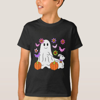 Niedlich Ghost Walking Dog Floral Pumpkin Pet Love T-Shirt