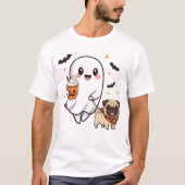 Niedlich Ghost Walking Dog Mops Kaffeehaus Kostüm T-Shirt (Vorderseite)