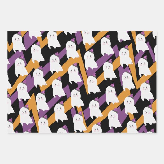Niedlich Ghost Witch Hat Halloween Theme Geschenkpapier Set (Vorderseite)
