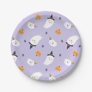 Niedlich Ghost Witch Hat Pumpkins Lila Party Pappteller