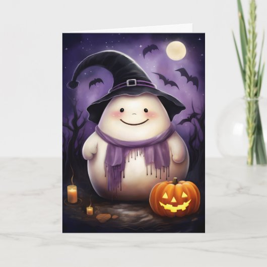 Niedlich Ghost Witch Illustration Halloween Karte (Vorderseite)