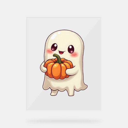 Niedlich Ghost with Pumpkin - Funny Halloween Acrylschild (Vorderseite)