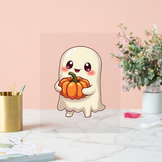 Niedlich Ghost with Pumpkin - Funny Halloween Acrylschild (Hochzeit)