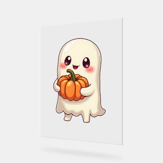 Niedlich Ghost with Pumpkin - Funny Halloween Acrylschild (Winkel)