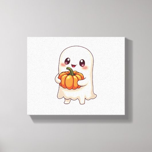 Niedlich Ghost with Pumpkin - Funny Halloween Leinwanddruck (Vorderseite)
