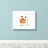 Niedlich Ghost with Pumpkin - Funny Halloween Leinwanddruck (Insitu (Holzboden))
