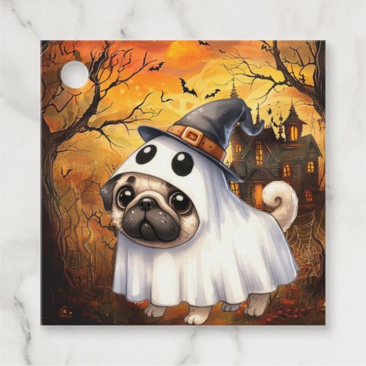 Niedlich Ghostie Mops Halloween Geschenkanhänger (Vorderseite)
