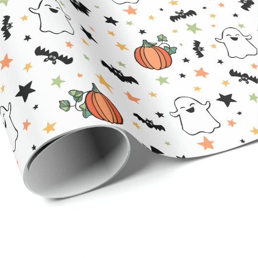 Niedlich Ghosts Bats Pumpkins Halloween-Muster Geschenkpapier (Rolleneckpunkt)
