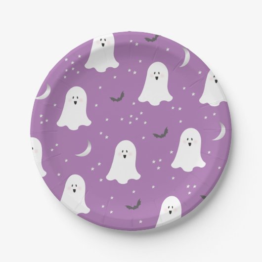 Niedlich Ghosts Halloween Lila Papierplatte Pappteller (Vorderseite)