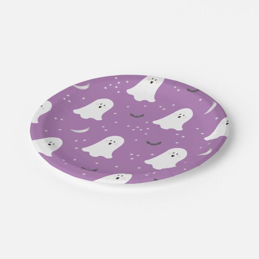 Niedlich Ghosts Halloween Lila Papierplatte Pappteller (Schrägansicht)