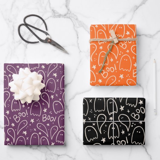 Niedlich Ghosts Halloween-Mustergeschenk Geschenkpapier Set (Vorderseite)