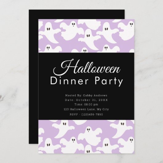 Niedlich Ghosts Pastel Lila Halloween Abendessen P Einladung (Vorne/Hinten)