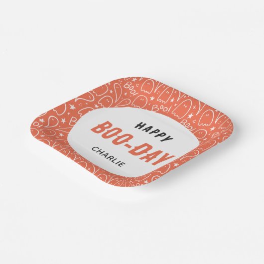 Niedlich Ghosts Pattern Happy "Boo-Day" Personalis Pappteller (Gewinkelt)