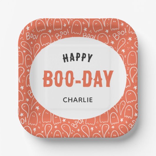 Niedlich Ghosts Pattern Happy "Boo-Day" Personalis Pappteller (Vorderseite)