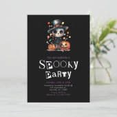 Niedlich Ghoul Skeleton in Top Hat Halloween Einladung (Stehend Vorderseite)