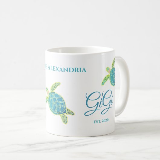 Niedlich Gigi Sea Turtle Aquamarin Aqua Türkisches Kaffeetasse (VorderseiteRechts)
