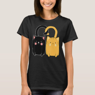 Niedlich Ginger Cat Black Kitten Liebe Valentinsta T-Shirt