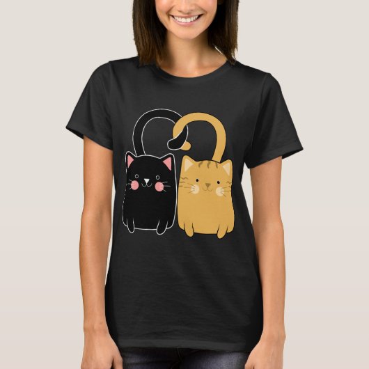Niedlich Ginger Cat Black Kitten Liebe Valentinsta T-Shirt (Vorderseite)