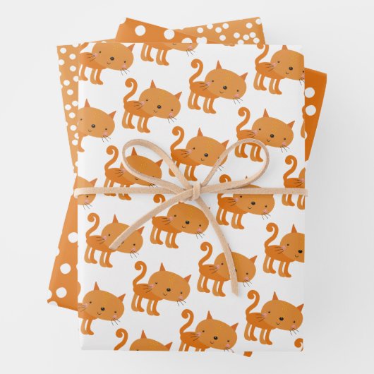 Niedlich Ginger Cat Cartoon & Orange Punkts Kinder Geschenkpapier Set (Beispiel)