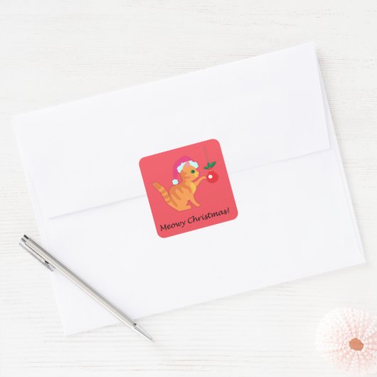 Niedlich Ginger Cat Christmas Quadratischer Aufkleber (Umschlag)