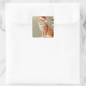 Niedlich Ginger Cat Christmas Quadratischer Aufkleber (Tasche)