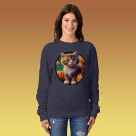 Niedlich Ginger Cat Herbst Pumpkins Frauenkürbis Sweatshirt