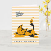 Niedlich Ginger Cat - Kindergeburt Karte (Gelbe Blume)