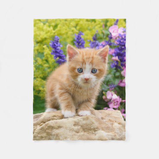 Niedlich Ginger Cat Kitten Blumengarten komfortabe Fleecedecke (Vorderseite)