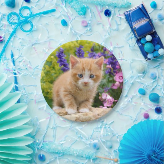 Niedlich Ginger Cat Kitten in Blume - Funny Party Pappteller (Party)