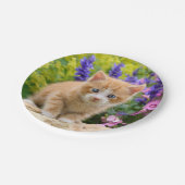 Niedlich Ginger Cat Kitten in Blume - Funny Party Pappteller (Schrägansicht)