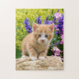 Niedlich Ginger Cat Kitten in Blumengarten _ Puzzle