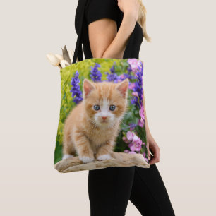 Niedlich Ginger Cat Kitten in Blumengarten - Shopp Tasche