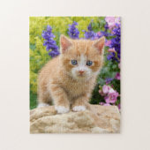Niedlich Ginger Cat Kitten in Flower Garden _ Game Puzzle (Vertikal)