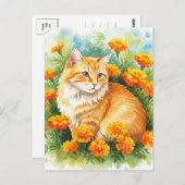 Niedlich Ginger Cat mit Marigold Postcard Postkarte (Vorne/Hinten)