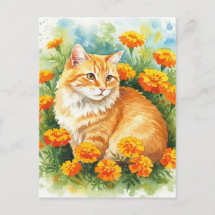 Niedlich Ginger Cat mit Marigold Postcard Postkarte