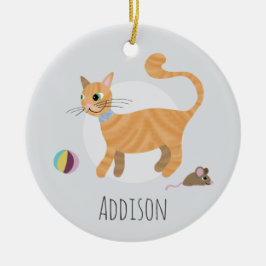 Niedlich Ginger Cat Paw Print Happy Holiday Keramik Ornament