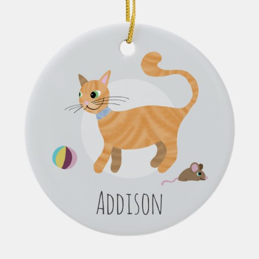 Niedlich Ginger Cat Paw Print Happy Holiday Keramik Ornament (Vorne)