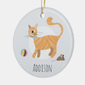 Niedlich Ginger Cat Paw Print Happy Holiday Keramik Ornament (Links)