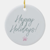 Niedlich Ginger Cat Paw Print Happy Holiday Keramik Ornament (Hinten)