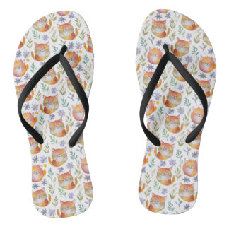 Niedlich Ginger Cat und Blume Drehte Flop Badesandalen