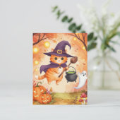 Niedlich Ginger Hexenkatze Halloween Postkarte (Stehend Vorderseite)