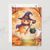 Niedlich Ginger Hexenkatze Halloween Postkarte (Vorne/Hinten)