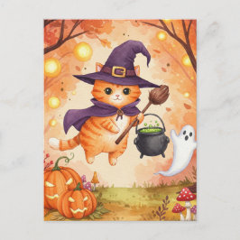 Niedlich Ginger Hexenkatze Halloween Postkarte