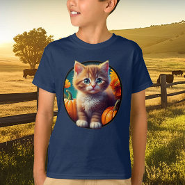 Niedlich Ginger Kitten Autumn Harvest Pumpkins Boy T-Shirt
