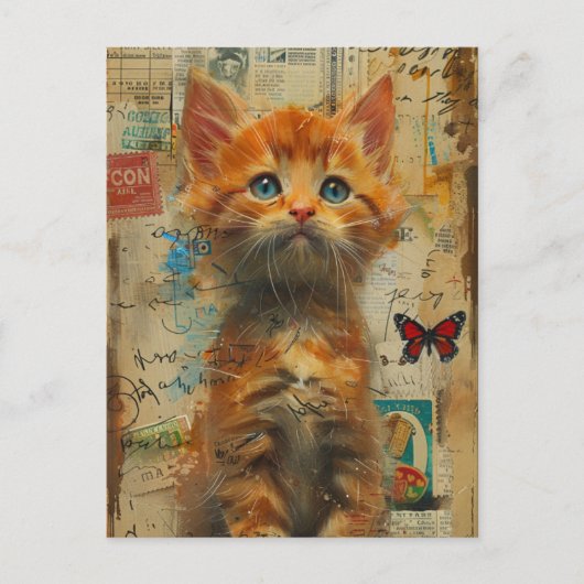 Niedlich Ginger Kitten Collage Postcard Postkarte (Vorderseite)