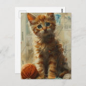 Niedlich Ginger Kitten in Yarn Collage Postcard Postkarte (Vorne/Hinten)