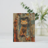 Niedlich Ginger Kitten Mixed Media Collage Postcar Postkarte (Stehend Vorderseite)