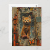 Niedlich Ginger Kitten Mixed Media Collage Postcar Postkarte (Vorne/Hinten)